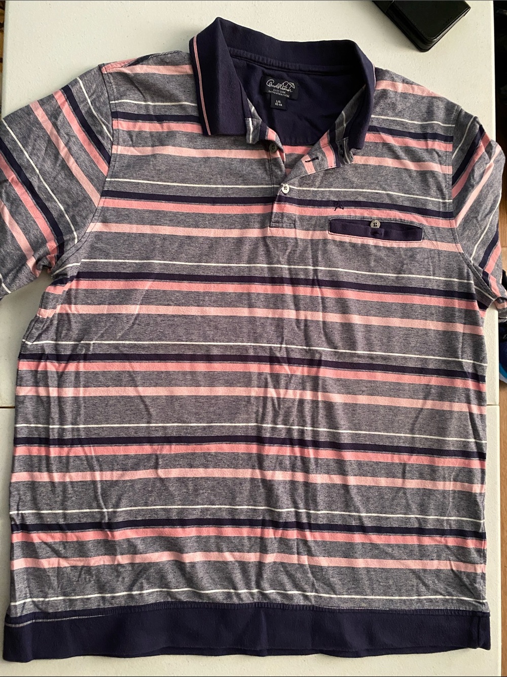 Arnold Palmer Navy, Gray and Pink Striped Polo